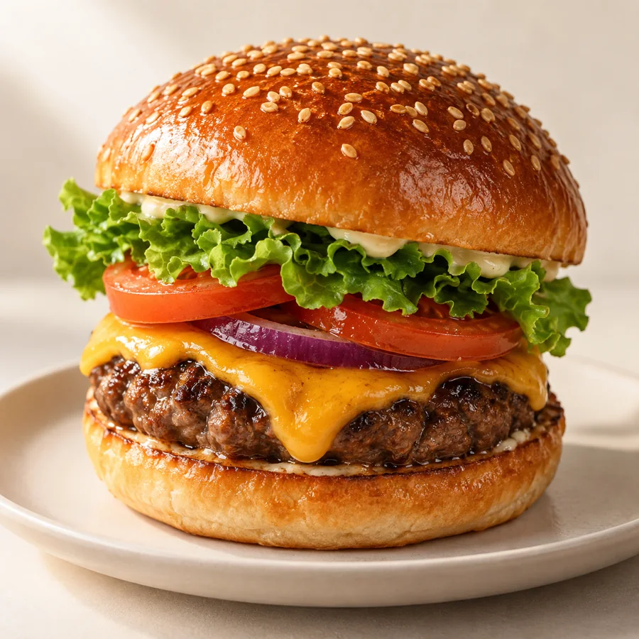 Illustrative cheeseburger photograph